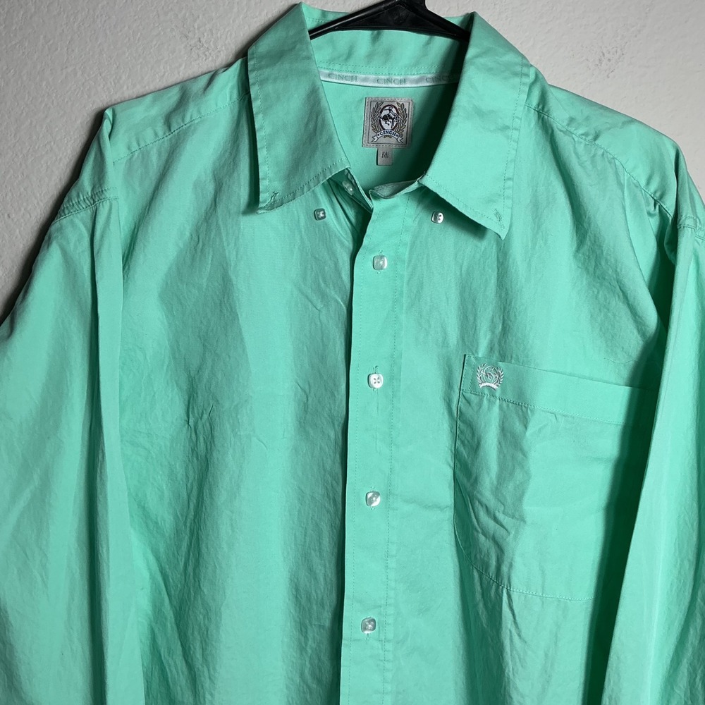 Cinch Button Down Shirt Mens Medium Seafoam Green Silver Label Western Cotton LS